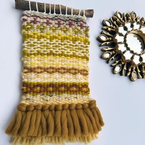 Scandinavian Inspired Handmade Gold Mustard Woven Wall Hanging Krokbragd Weaving